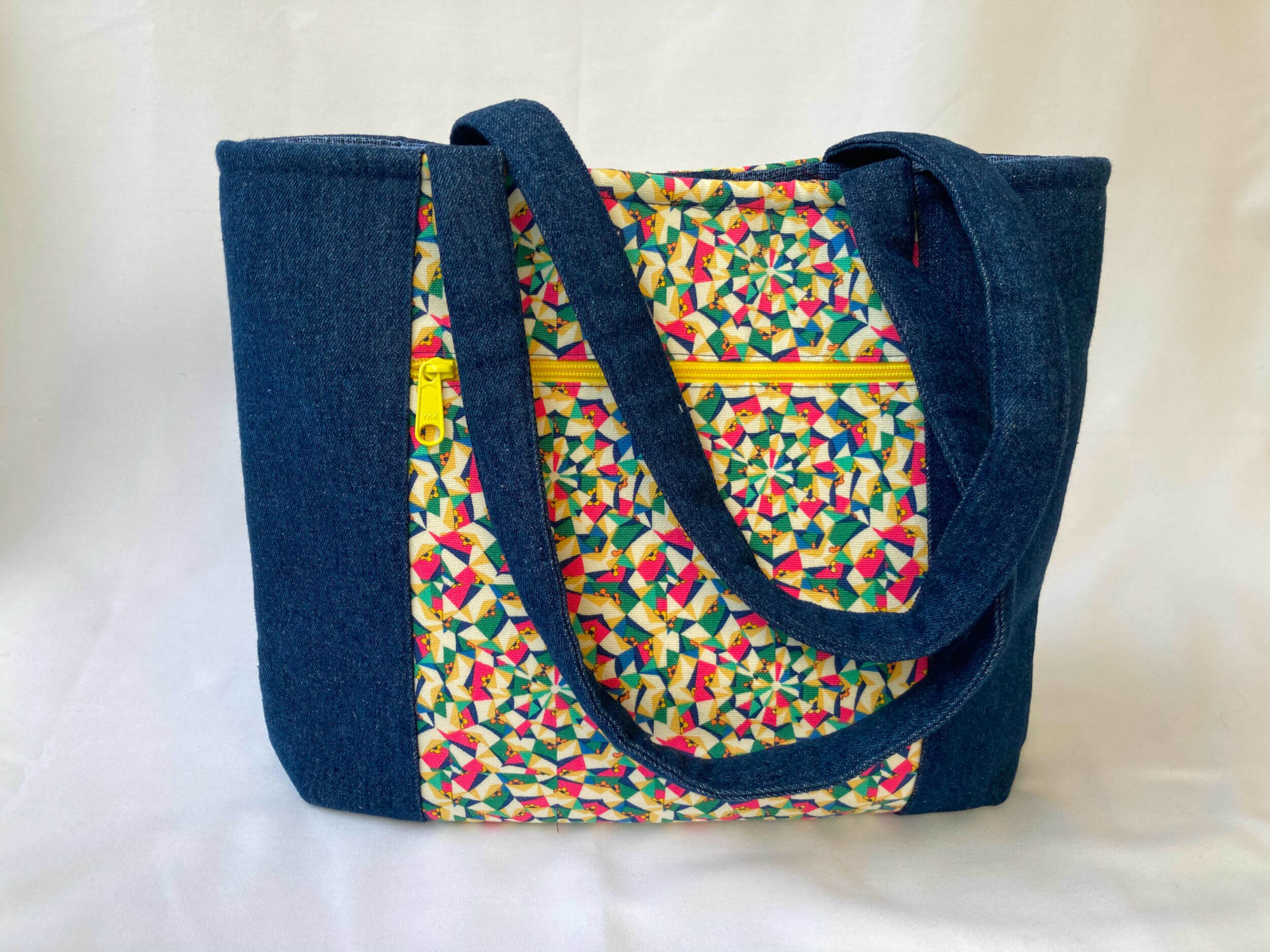 Pelican Tote - Denim with yellow geometric - Main