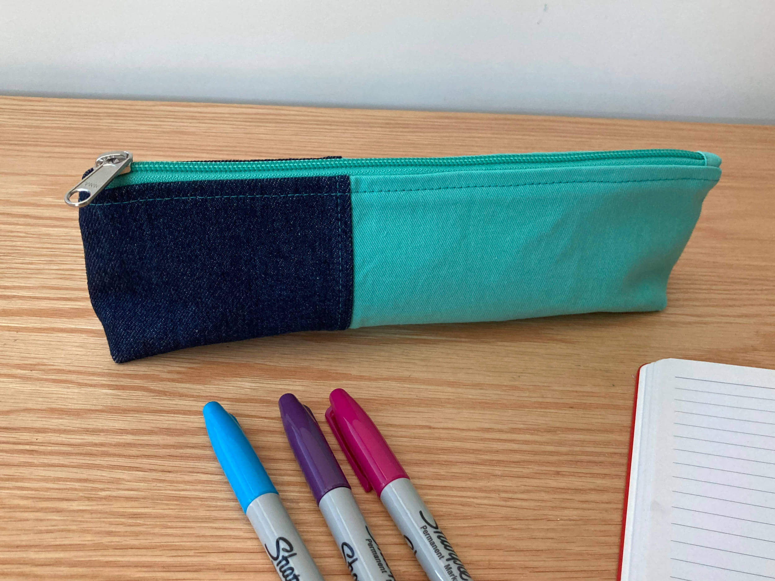 Sapphorium - Pencil Case - Denim and Aqua with Floral Lining